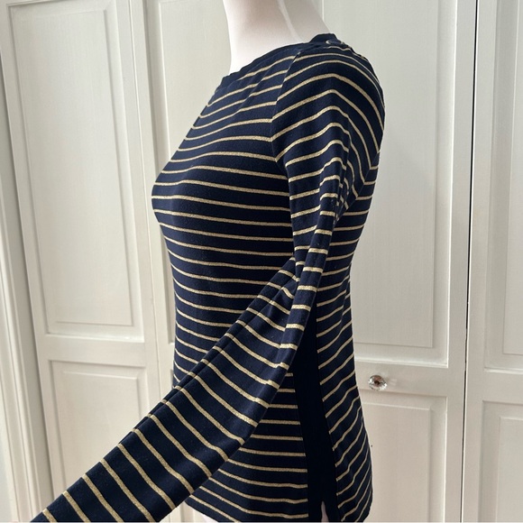Lauren Ralph Lauren Navy and Gold Striped Long Sleeve Top PM - Picture 4 of 14